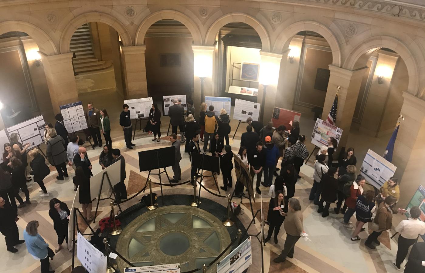 College students in a rotunda at the Minnesota State Day at the Capitol. 