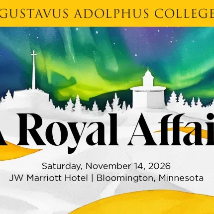 A Royal Affair on Saturday, November 14, 2026 at the JW Marriott Mal of America. Image reflects a winter campus skyline, northern lights, and golden tundra.