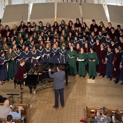 The Gustavus Choir, Choir of Christ Chapel, and Lucia Singers combining to perform at the Choral Showcase