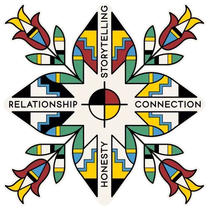 Colorful logo showing flowers