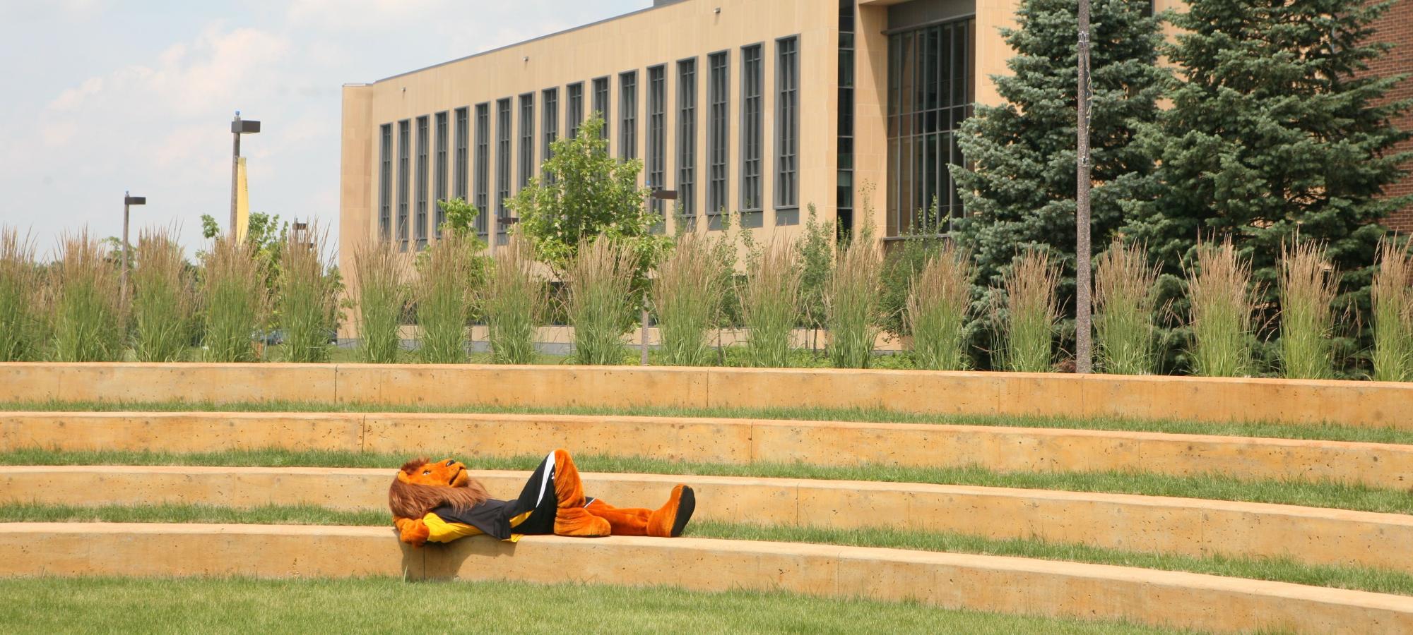 Gus laying down at Sesquicentennial Plaza