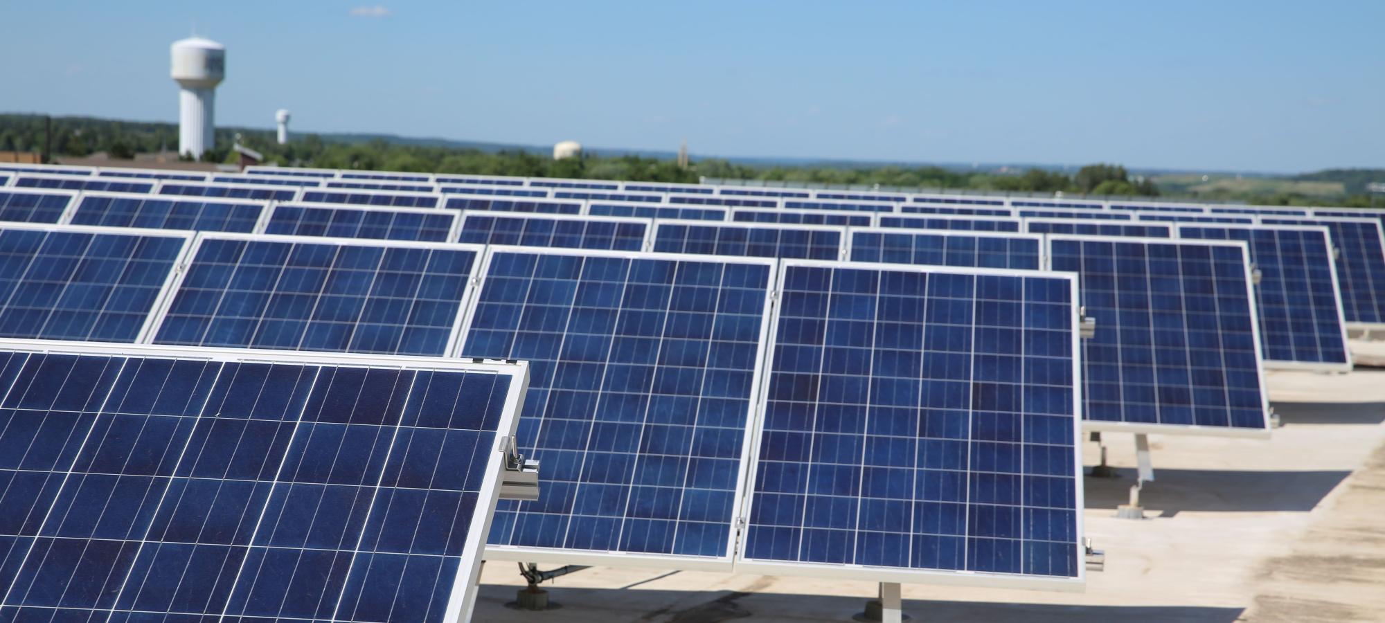 Solar panels on roof on campus