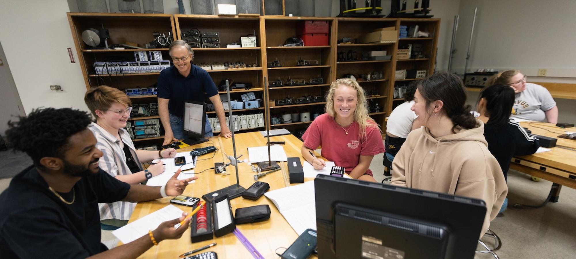 Students in a Gustavus Physics class having a good time. 