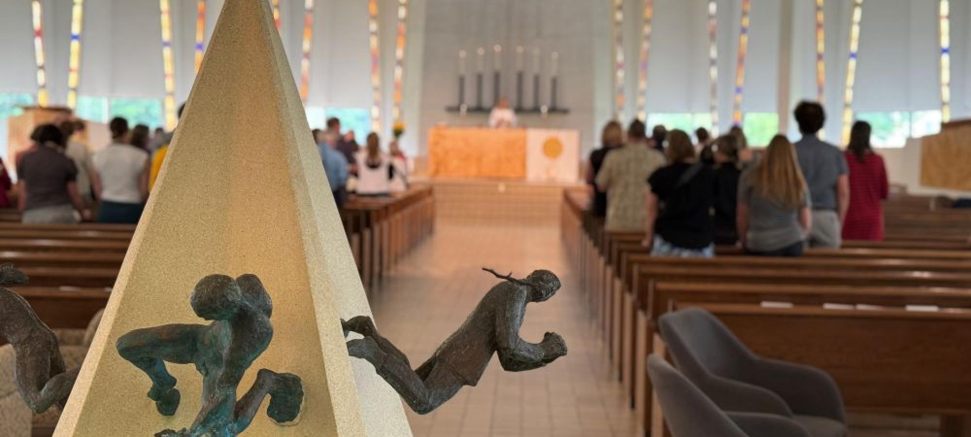 Worship in Christ Chapel with baptismal font