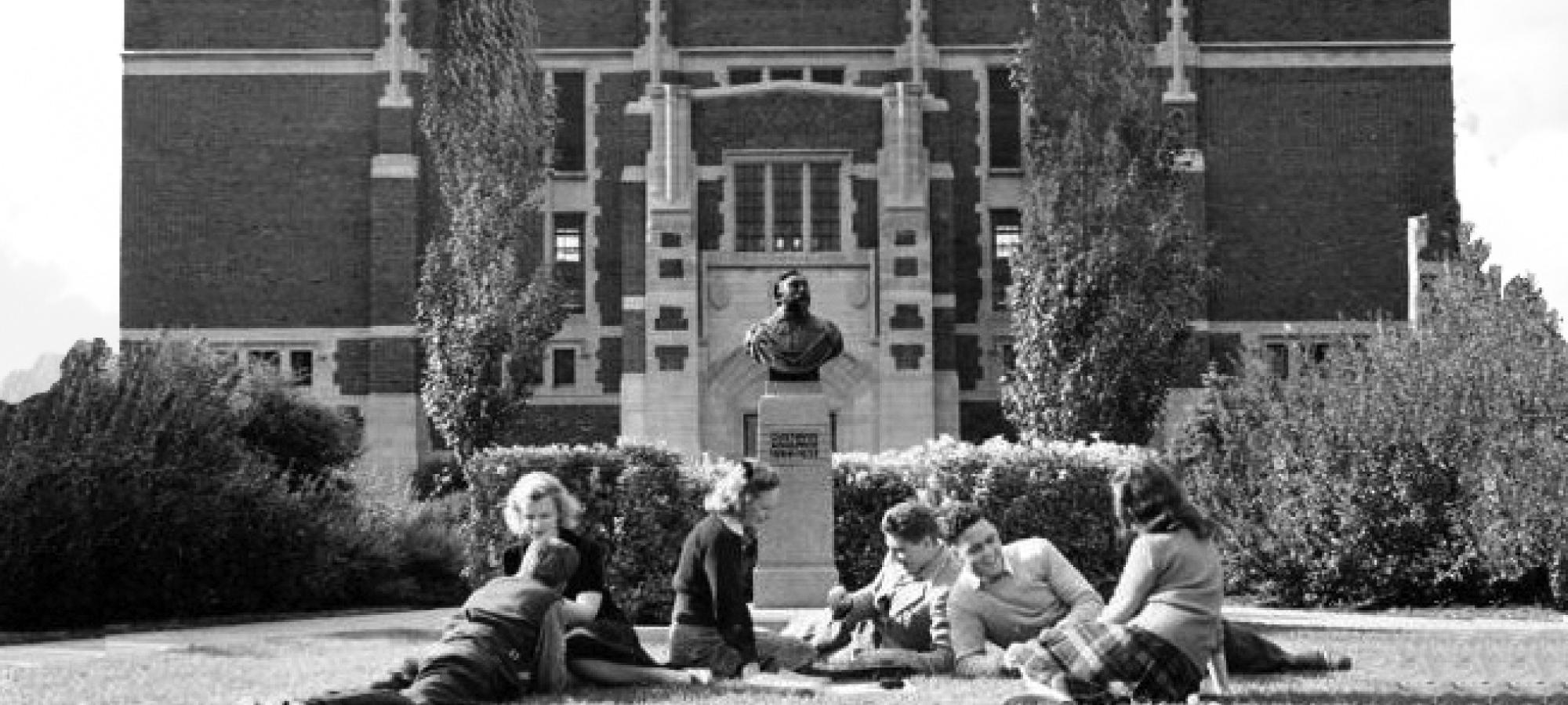 students on hill lawn 1940s