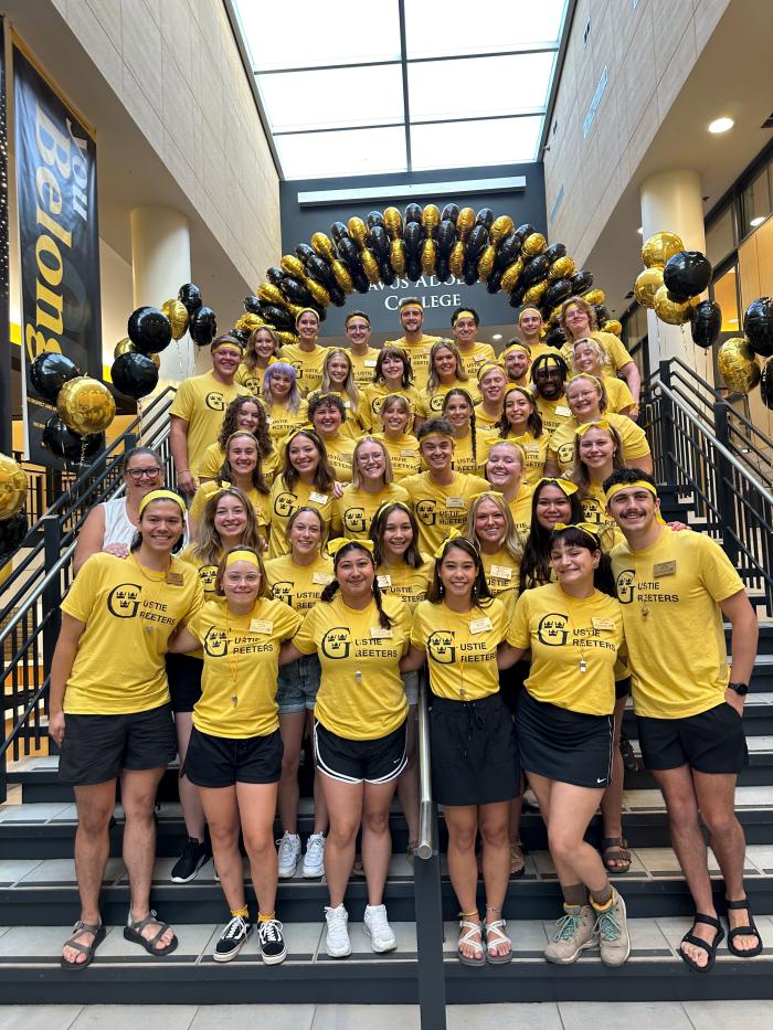 Gustie greeters group in Campus Center