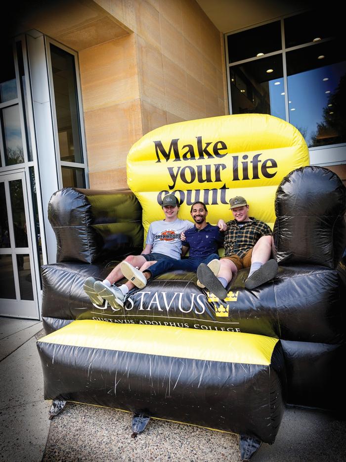 Students in large inflatable chair