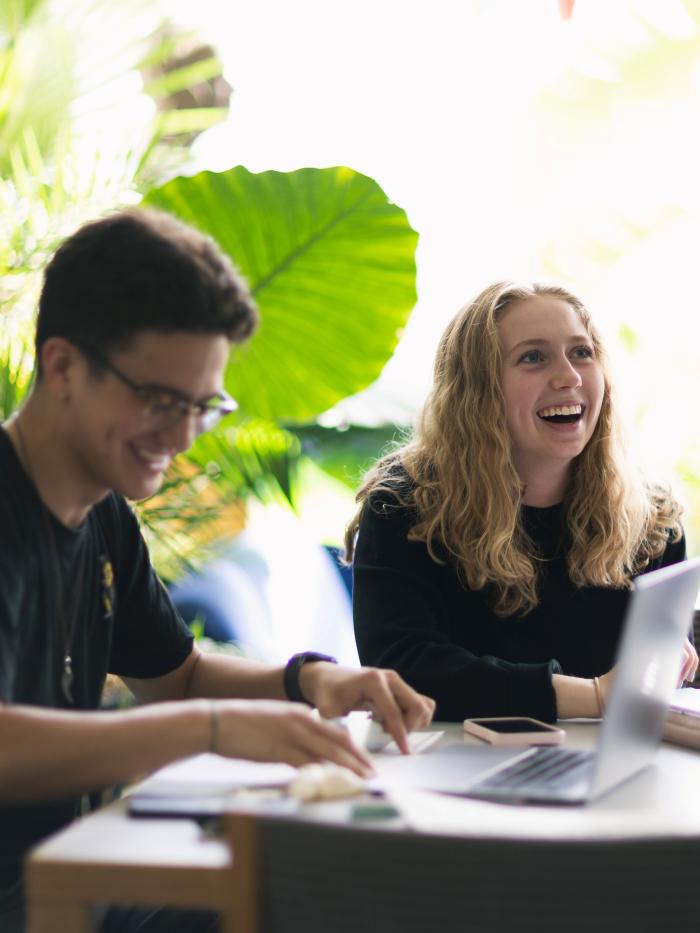 2 students study in olin hall