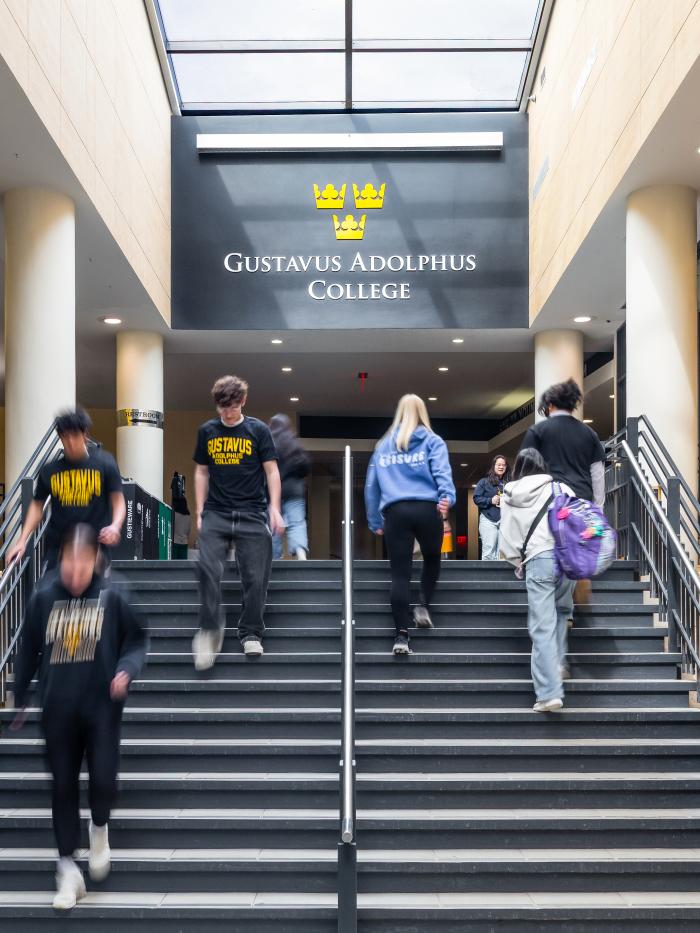 campus center stairs with students